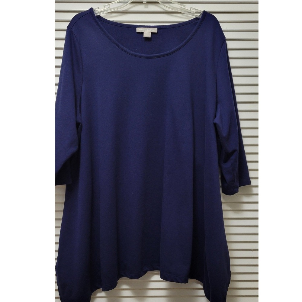 Tunic Navy Blue Sharkbite Hem Top 3/4 Sleeve Plus Size 1X 22/24 Woman Within